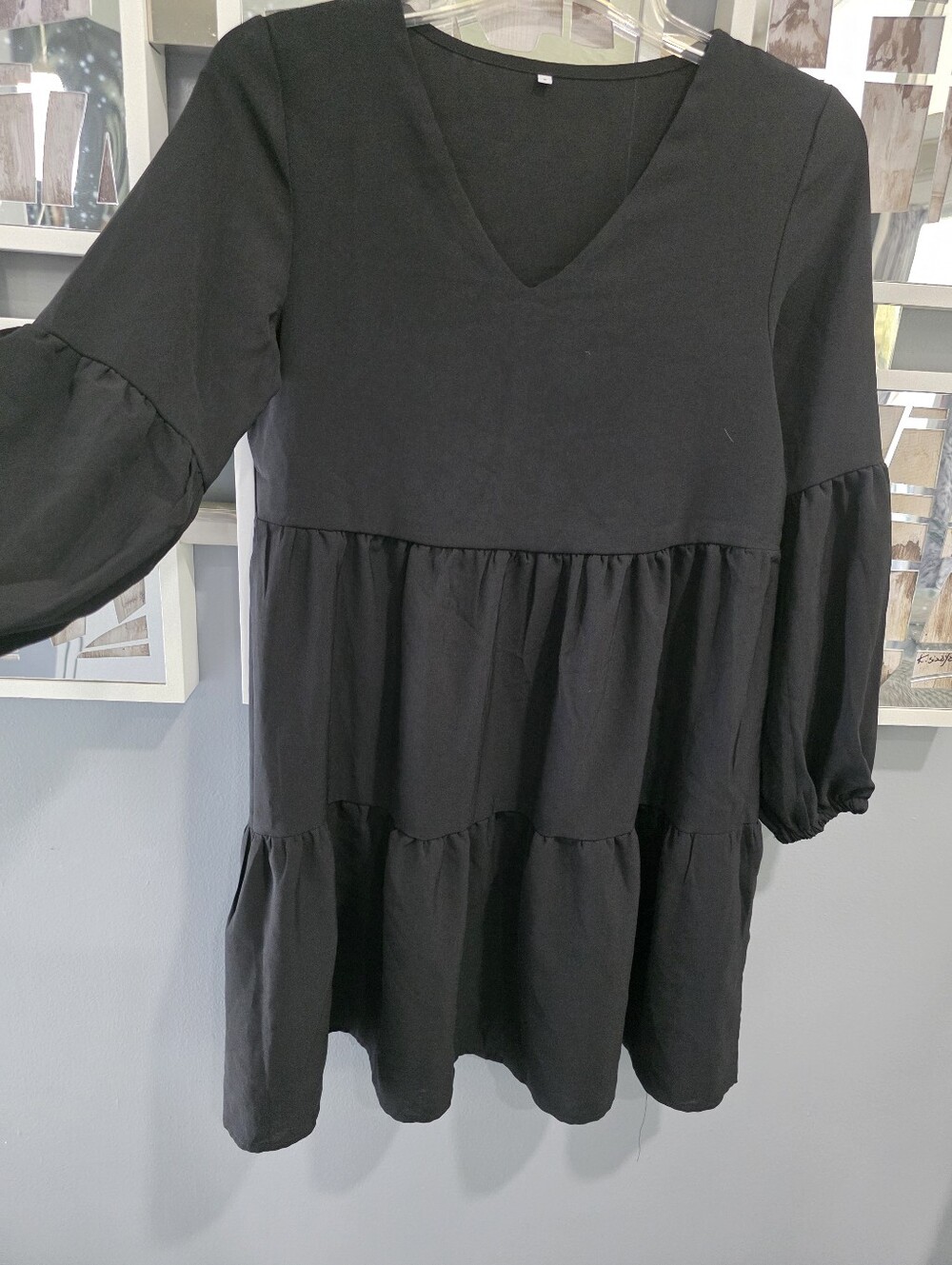 Black Tiered V-Neck Babydoll Dress